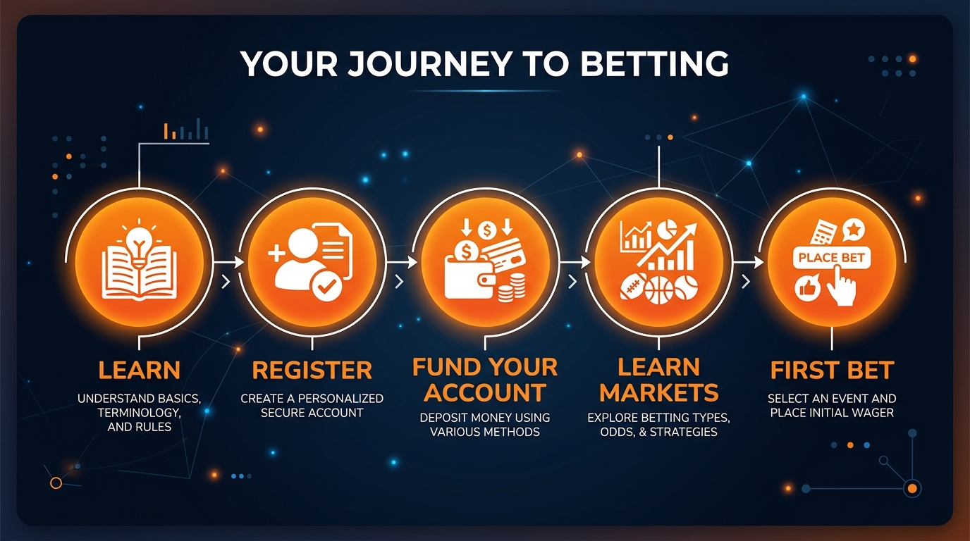 Five-step beginner journey from account to first bet