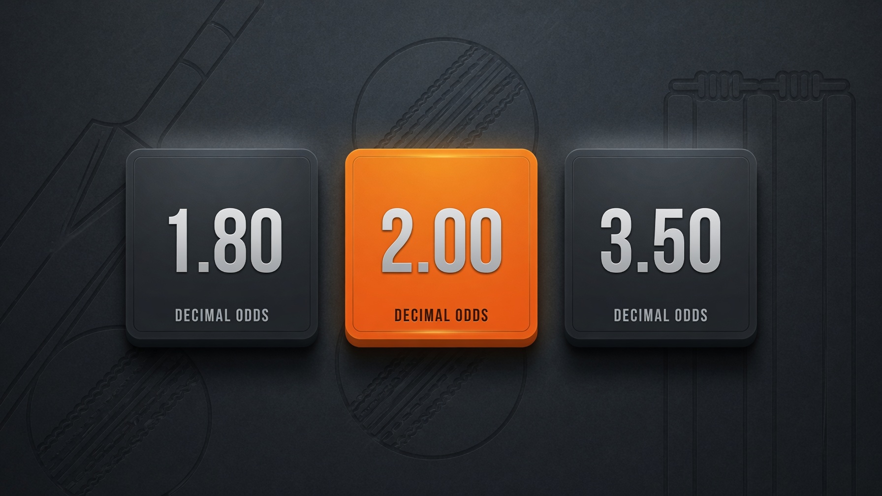 Decimal cricket betting odds shown on a dark screen