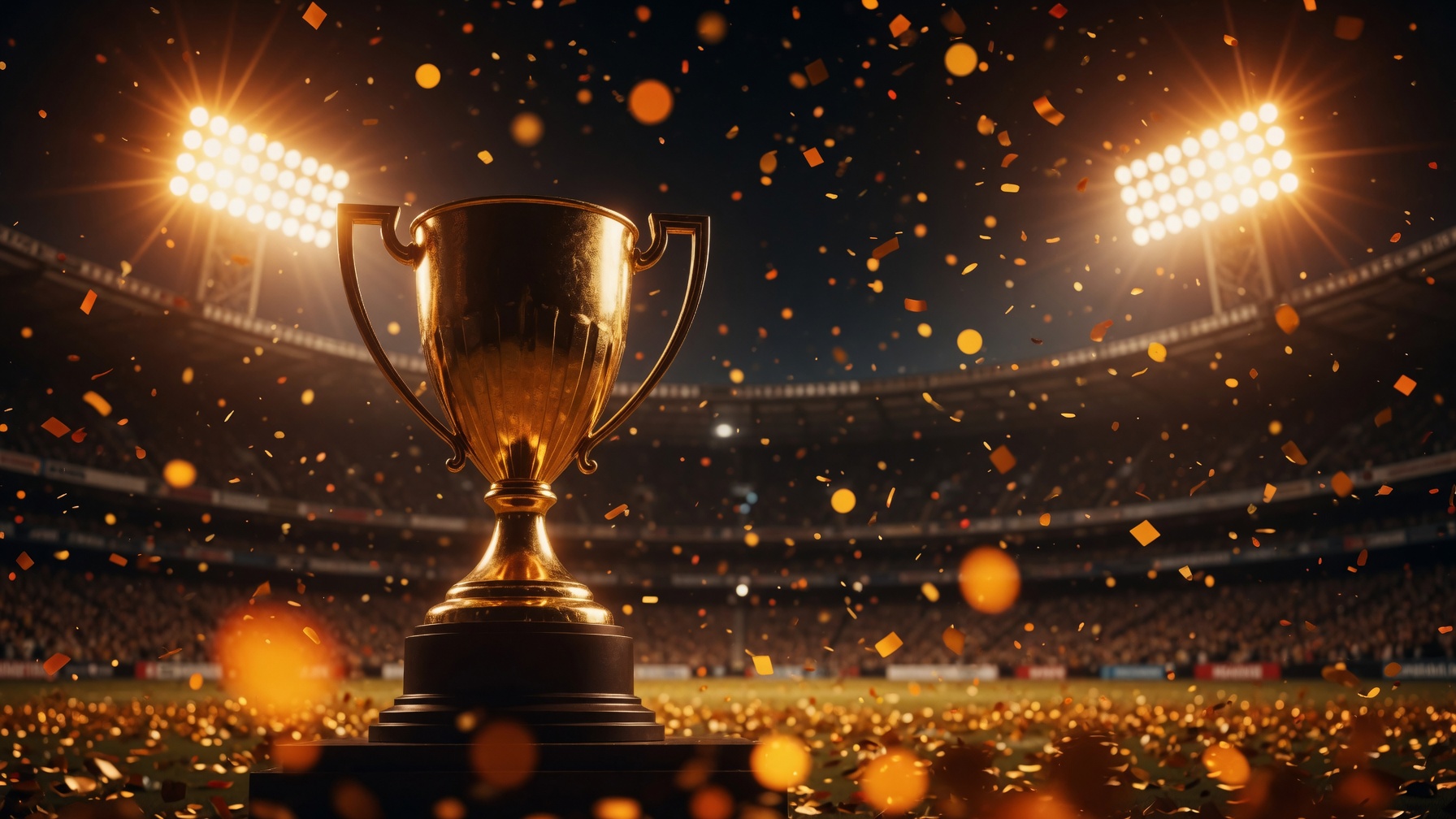 Stylised T20 league trophy under stadium floodlights
