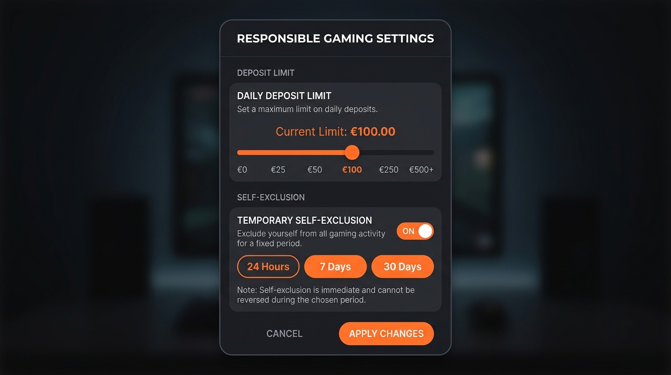 Deposit limit slider and self-exclusion toggle on dark UI