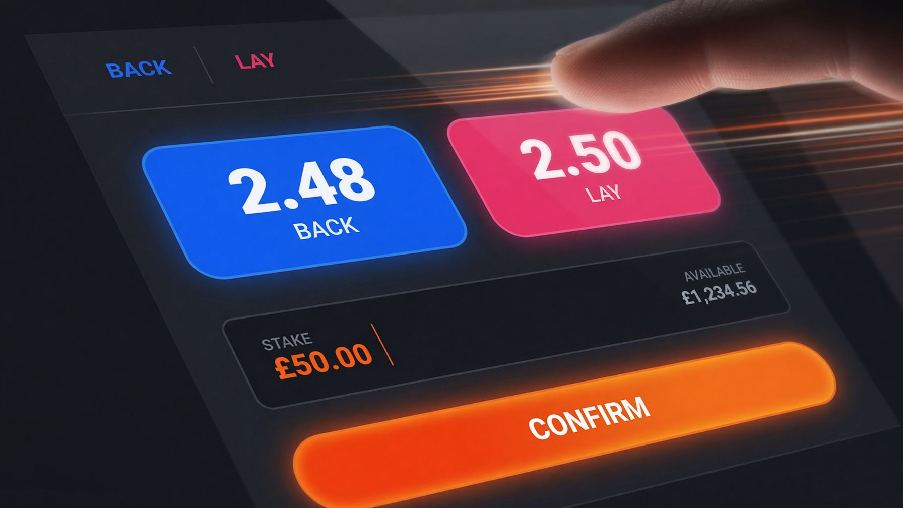 Close-up of one-tap back and lay buttons on a FairPlay Pro market